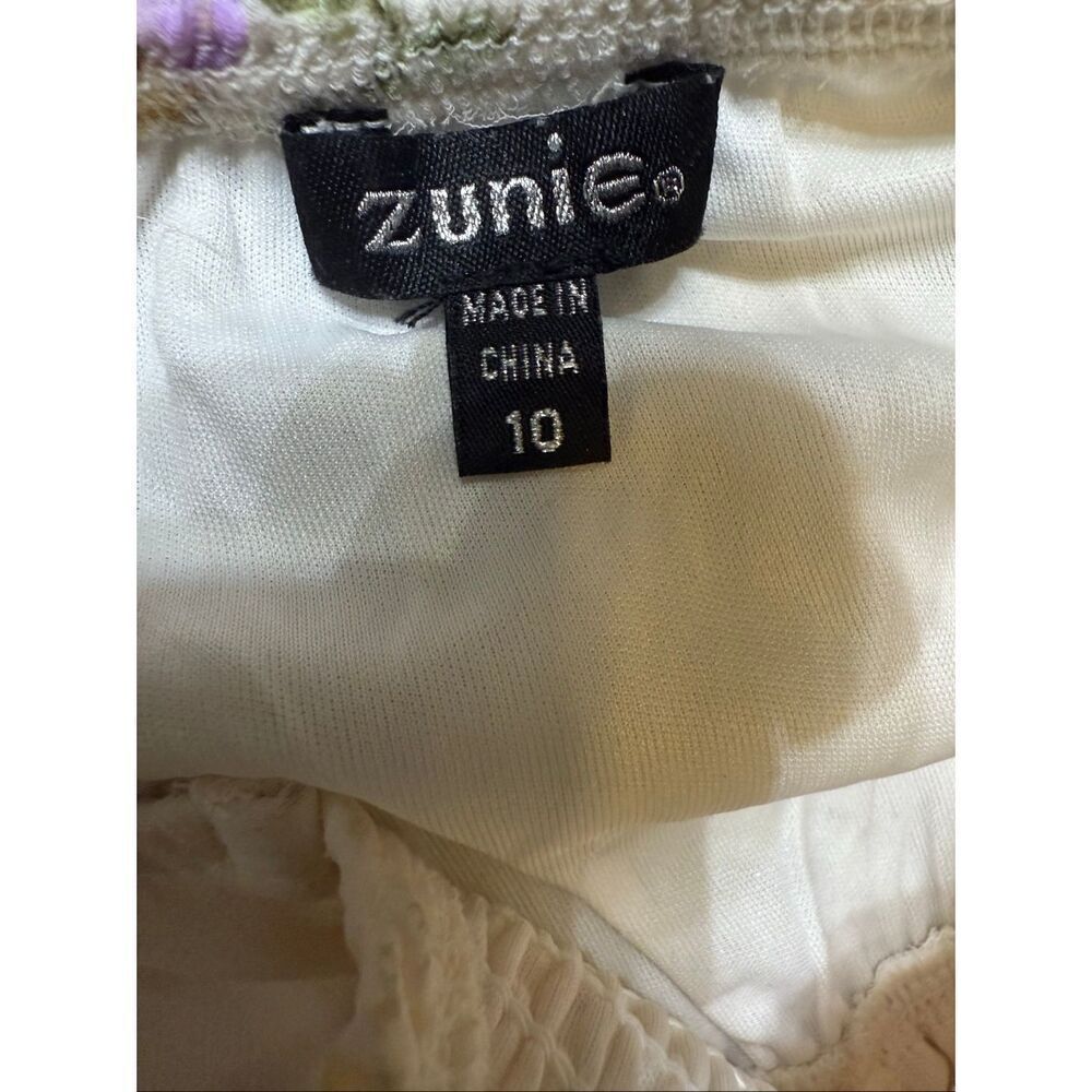 Zunie Girls Floral Smocked Bodice Sleeveless Tiered Romper Ivory Size 10 NWT